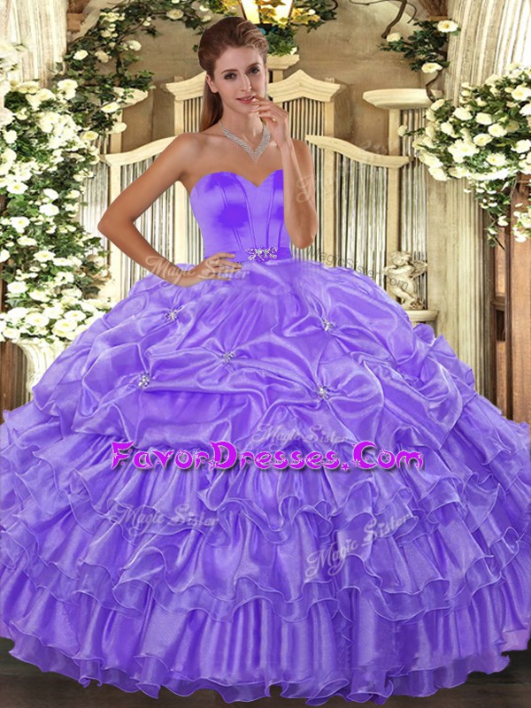 Fitting Lavender Sweetheart Lace Up Beading and Ruffled Layers Sweet 16 Dress Sleeveless