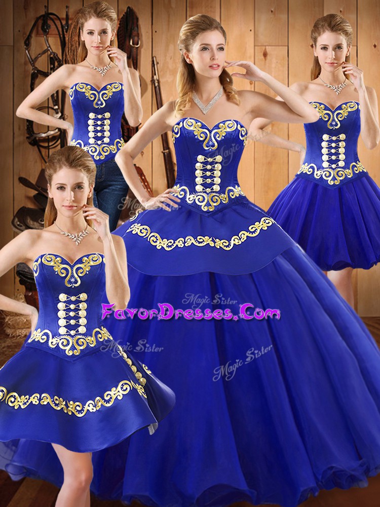 Super Sleeveless Embroidery Lace Up Quinceanera Gowns