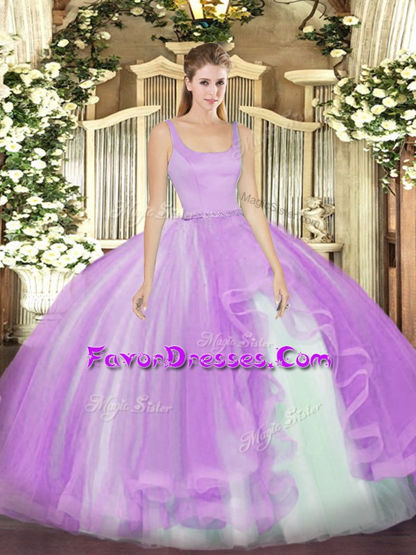  Ball Gowns Quinceanera Dresses Lavender Straps Tulle Sleeveless Floor Length Zipper