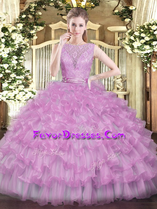  Scoop Sleeveless Backless 15th Birthday Dress Lilac Tulle
