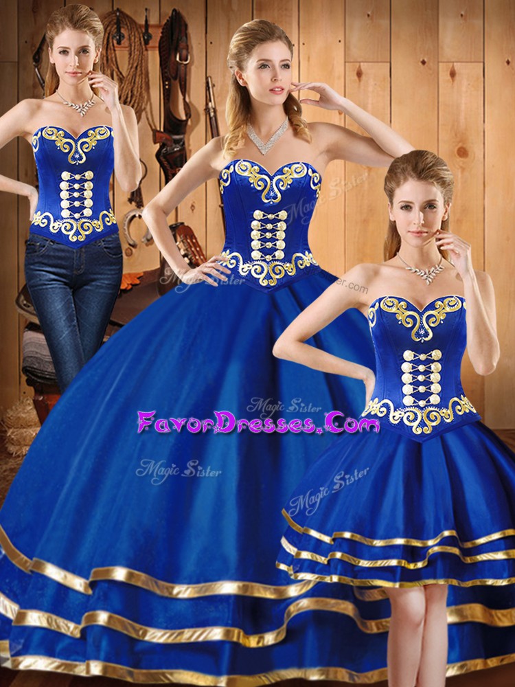 Discount Blue Lace Up 15 Quinceanera Dress Embroidery Sleeveless Floor Length