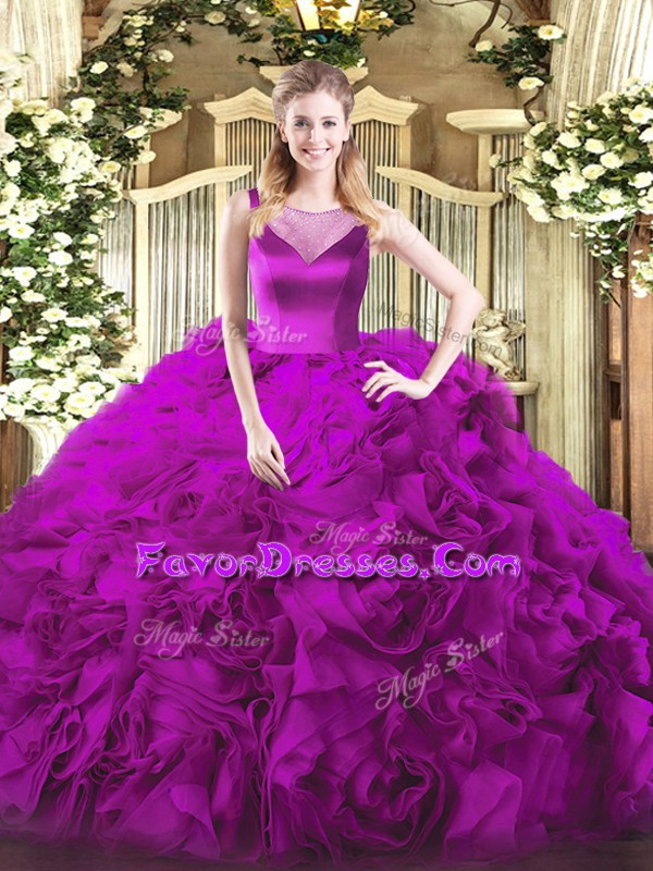  Sleeveless Side Zipper Floor Length Beading Ball Gown Prom Dress