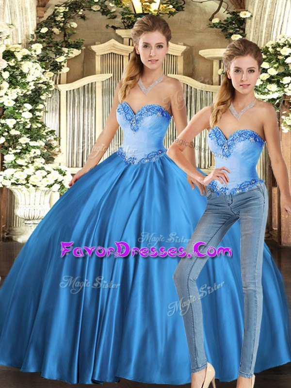 Discount Tulle Sweetheart Sleeveless Lace Up Beading Sweet 16 Dress in Baby Blue
