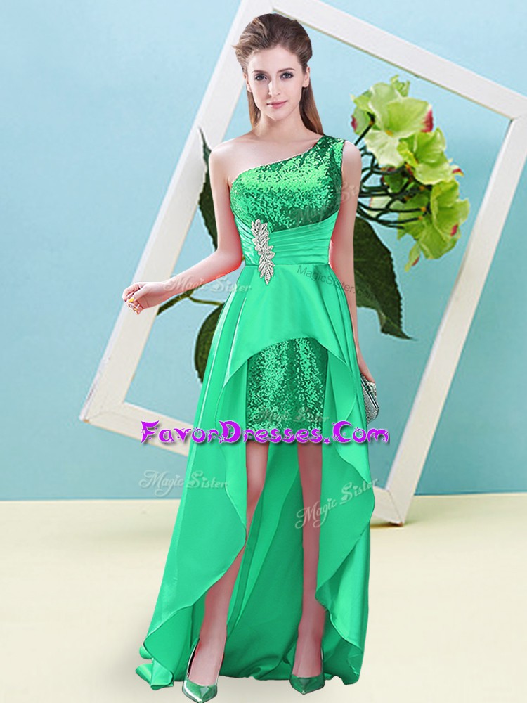  Sleeveless High Low Beading and Sequins Lace Up Prom Evening Gown with Turquoise