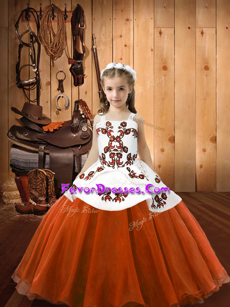 Nice Orange Red Sleeveless Organza and Tulle Lace Up Kids Pageant Dress
