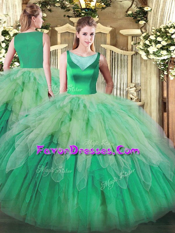 Classical Multi-color Sweet 16 Dress Sweet 16 and Quinceanera with Beading and Ruffles Scoop Sleeveless Backless