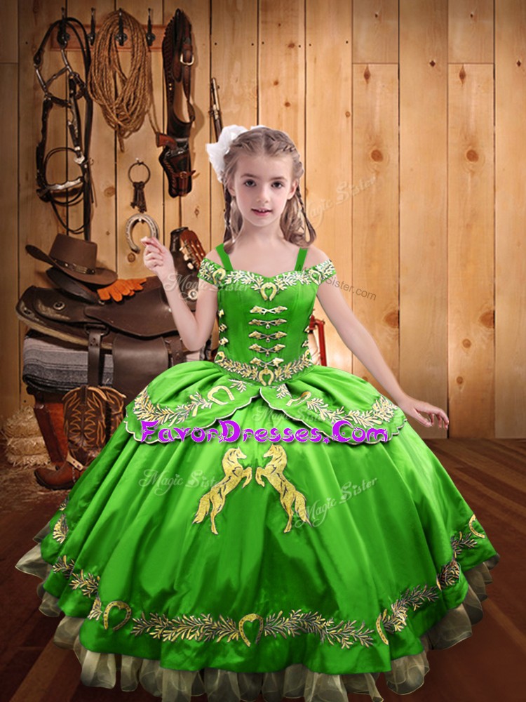 Charming Off The Shoulder Sleeveless Lace Up Little Girl Pageant Dress Satin