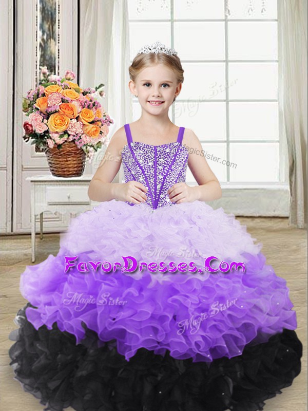  Sleeveless Beading and Ruffles Lace Up Child Pageant Dress