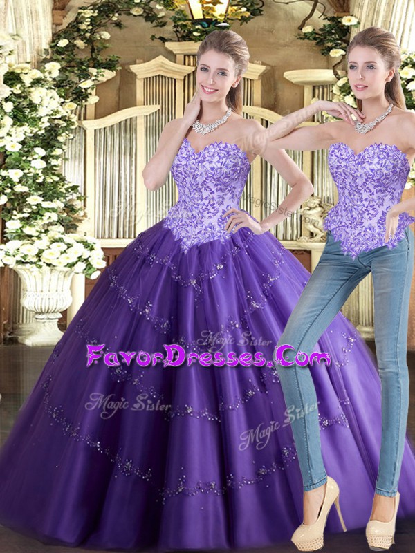  Purple Sleeveless Beading Floor Length Sweet 16 Quinceanera Dress