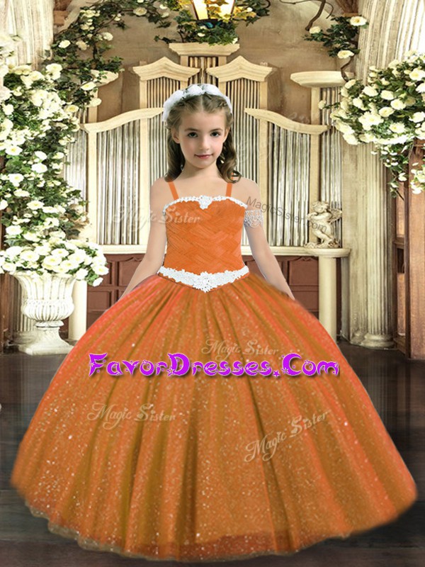 Elegant Straps Sleeveless Lace Up Child Pageant Dress Rust Red Tulle