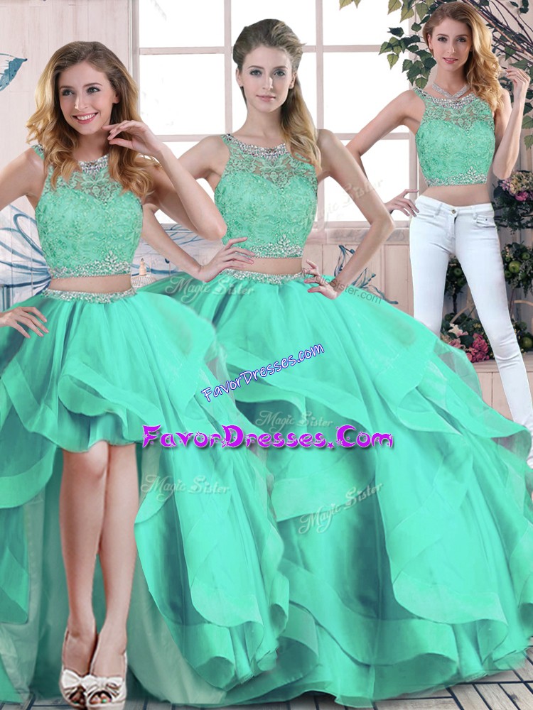 Spectacular Turquoise Sleeveless Tulle Zipper Quinceanera Dresses for Sweet 16 and Quinceanera