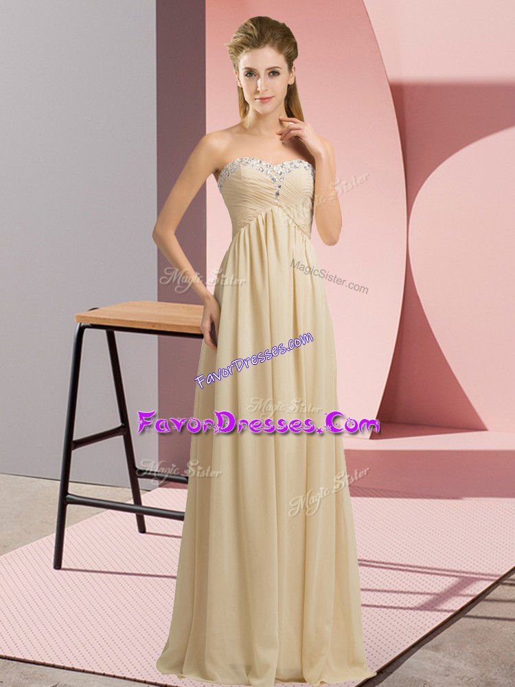 Vintage Chiffon Sweetheart Sleeveless Lace Up Beading and Ruching Evening Dress in Champagne