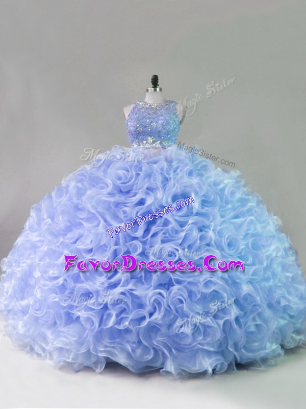  Scoop Sleeveless Zipper Beading and Ruffles Quinceanera Gown in Lavender