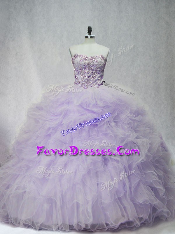 Discount Lavender Lace Up Vestidos de Quinceanera Ruffles Sleeveless Brush Train