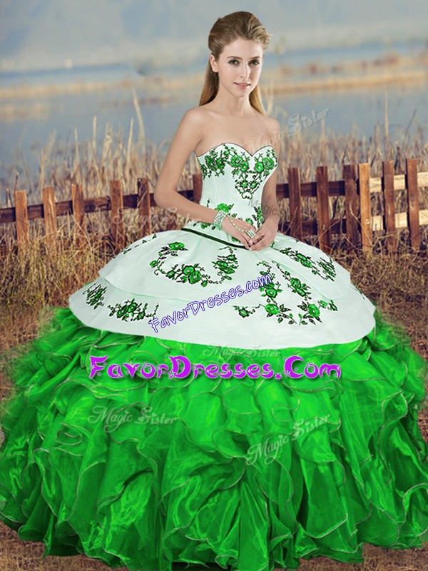  Green Sleeveless Organza Lace Up 15th Birthday Dress for Military Ball and Sweet 16 and Quinceanera