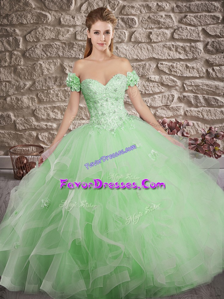 Custom Design Sleeveless Lace and Ruffles Lace Up Sweet 16 Dresses