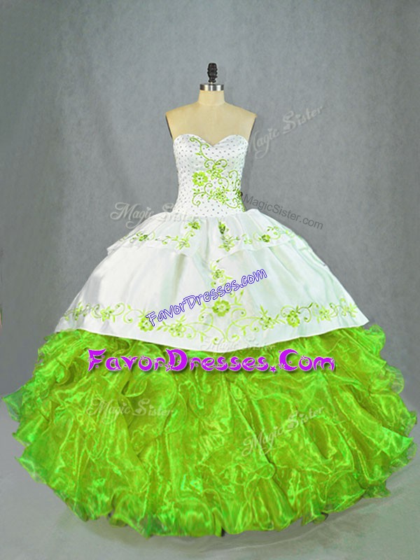 Customized Sleeveless Brush Train Lace Up Beading and Embroidery Quinceanera Gown