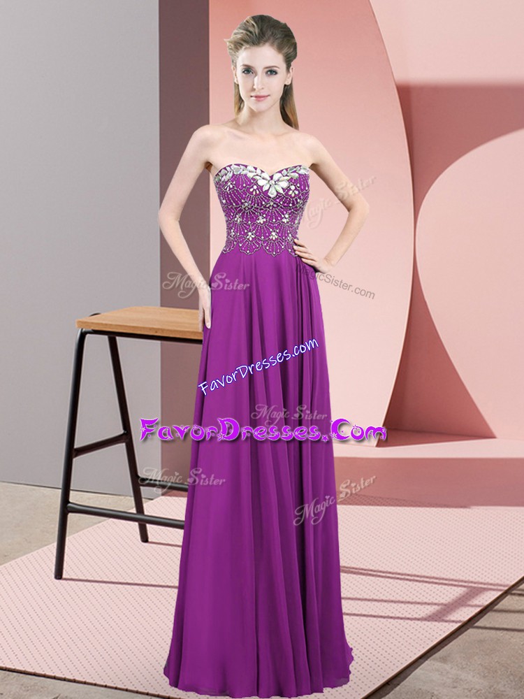 New Arrival Sleeveless Chiffon Floor Length Zipper Prom Gown in Purple with Beading