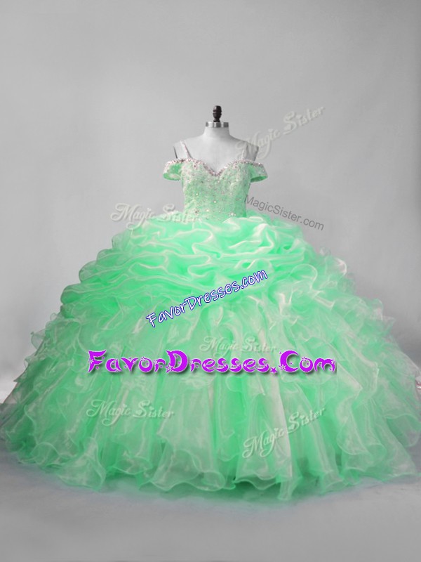  Apple Green Sleeveless Organza Lace Up Ball Gown Prom Dress