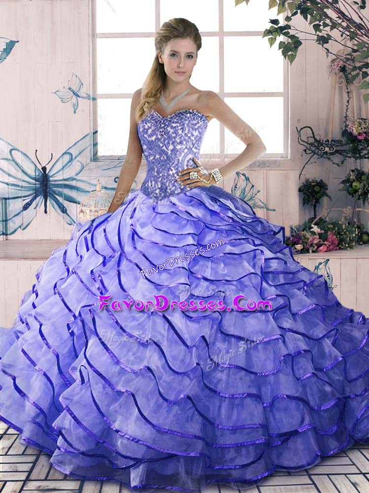  Lavender Sweetheart Neckline Beading and Ruffled Layers Quinceanera Gowns Sleeveless Lace Up