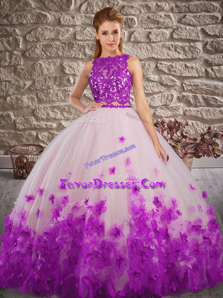 Dynamic Sleeveless Backless Floor Length Lace and Appliques Quinceanera Gowns