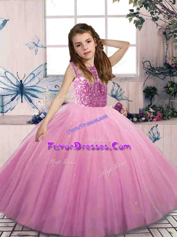 Gorgeous Sleeveless Beading Lace Up Little Girls Pageant Dress