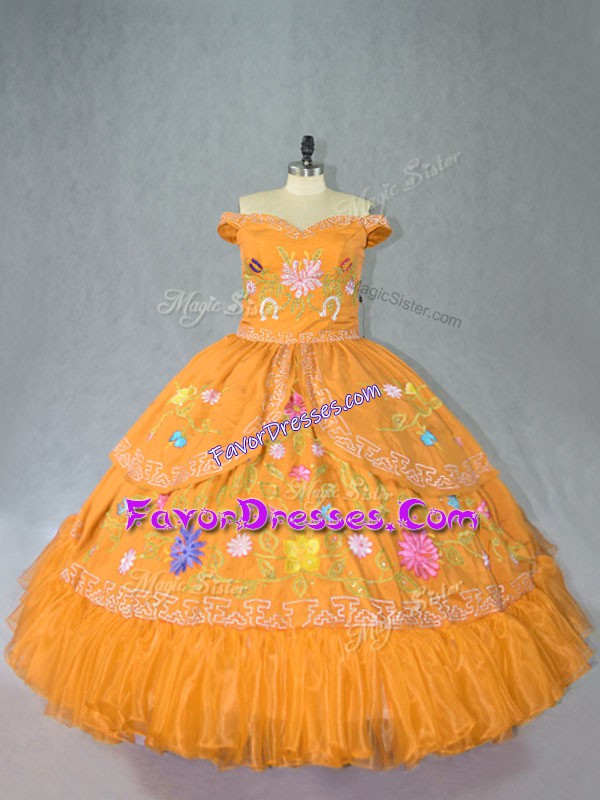 Shining Sleeveless Lace Up Floor Length Embroidery Vestidos de Quinceanera