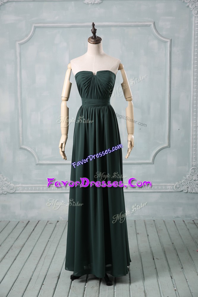  Green Empire Chiffon Strapless Sleeveless Ruching Floor Length Zipper Prom Dresses