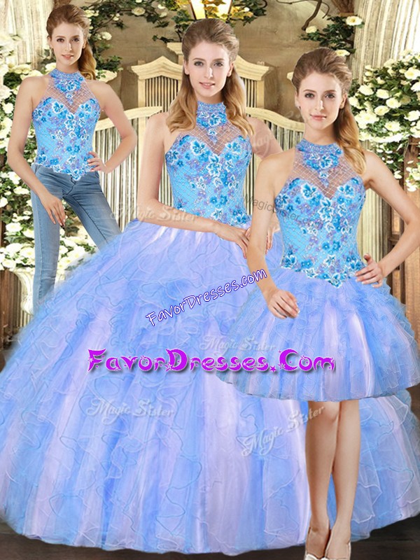 Amazing Sleeveless Floor Length Embroidery Lace Up Ball Gown Prom Dress with Multi-color