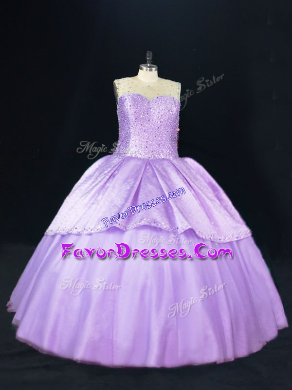  Floor Length Ball Gowns Sleeveless Lavender Quinceanera Gown Lace Up