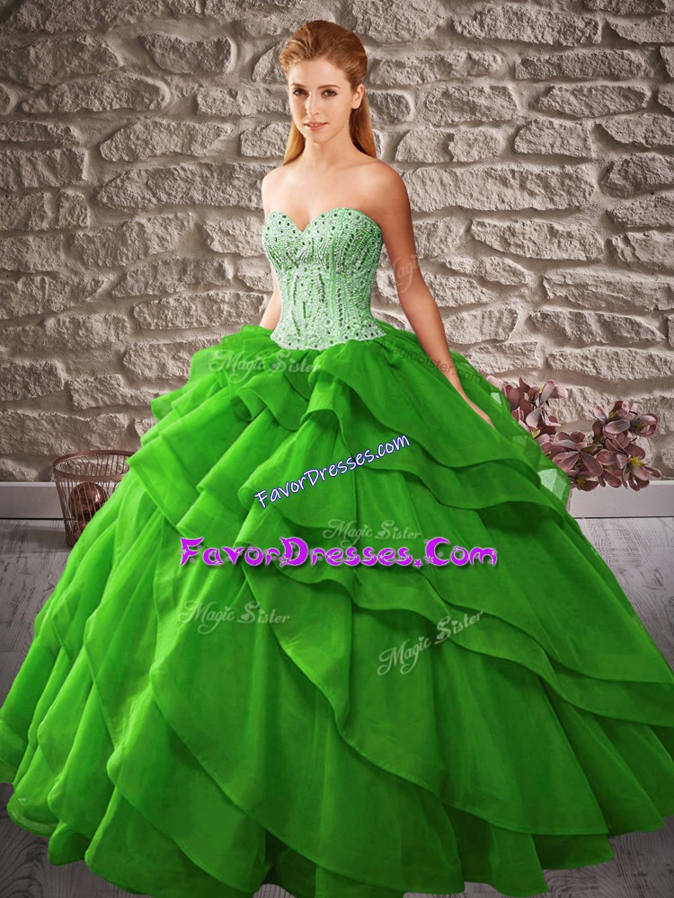  Sweetheart Sleeveless Lace Up Quince Ball Gowns Green Organza