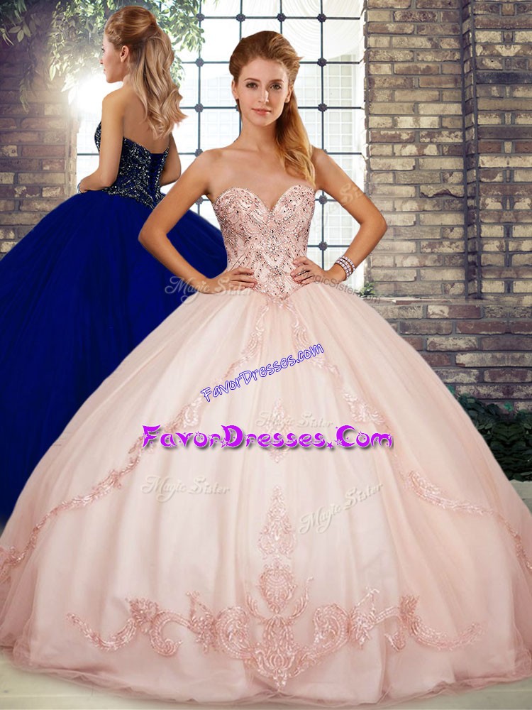 Hot Sale Floor Length Ball Gowns Sleeveless Pink Quince Ball Gowns Lace Up