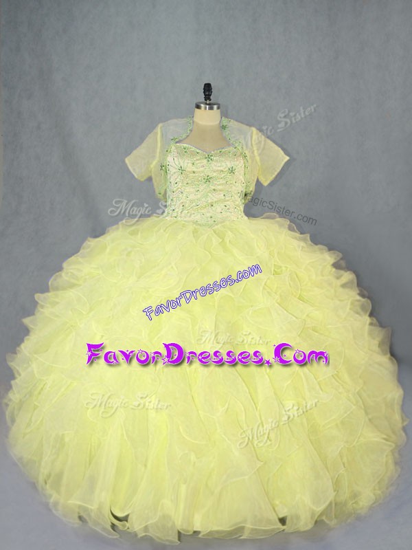  Sweetheart Sleeveless Lace Up Sweet 16 Quinceanera Dress Yellow Organza