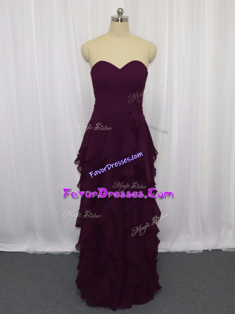  Dark Purple Sweetheart Neckline Ruffled Layers and Ruching Prom Party Dress Sleeveless Zipper