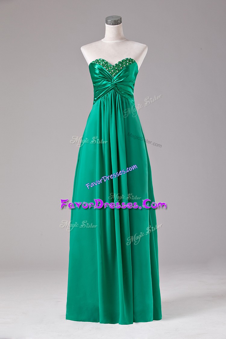 Custom Made Sleeveless Floor Length Beading Zipper Homecoming Dress with Green