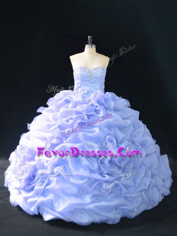 Shining Court Train Ball Gowns 15th Birthday Dress Lavender Sweetheart Organza Sleeveless Lace Up