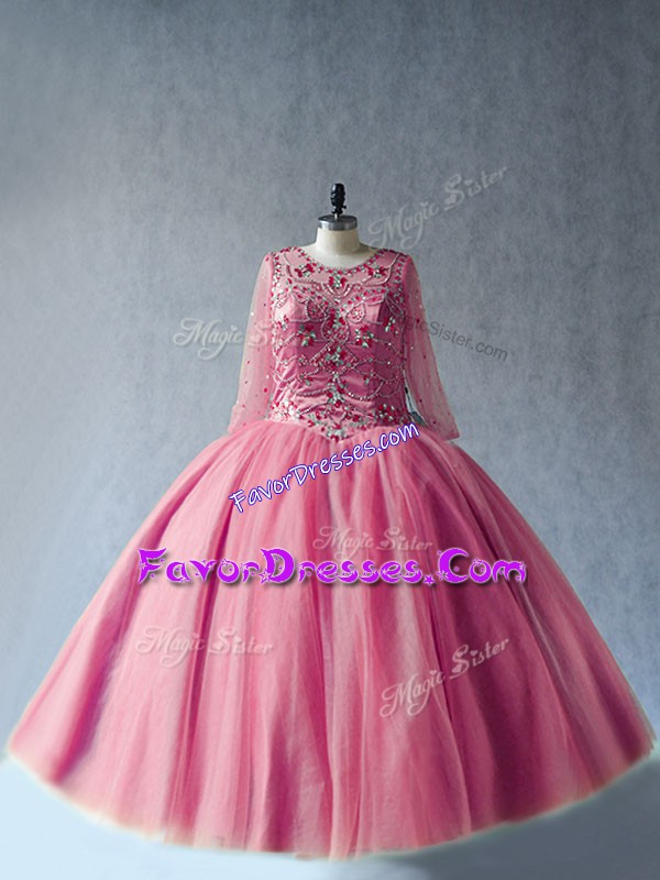  Long Sleeves Beading Lace Up Ball Gown Prom Dress