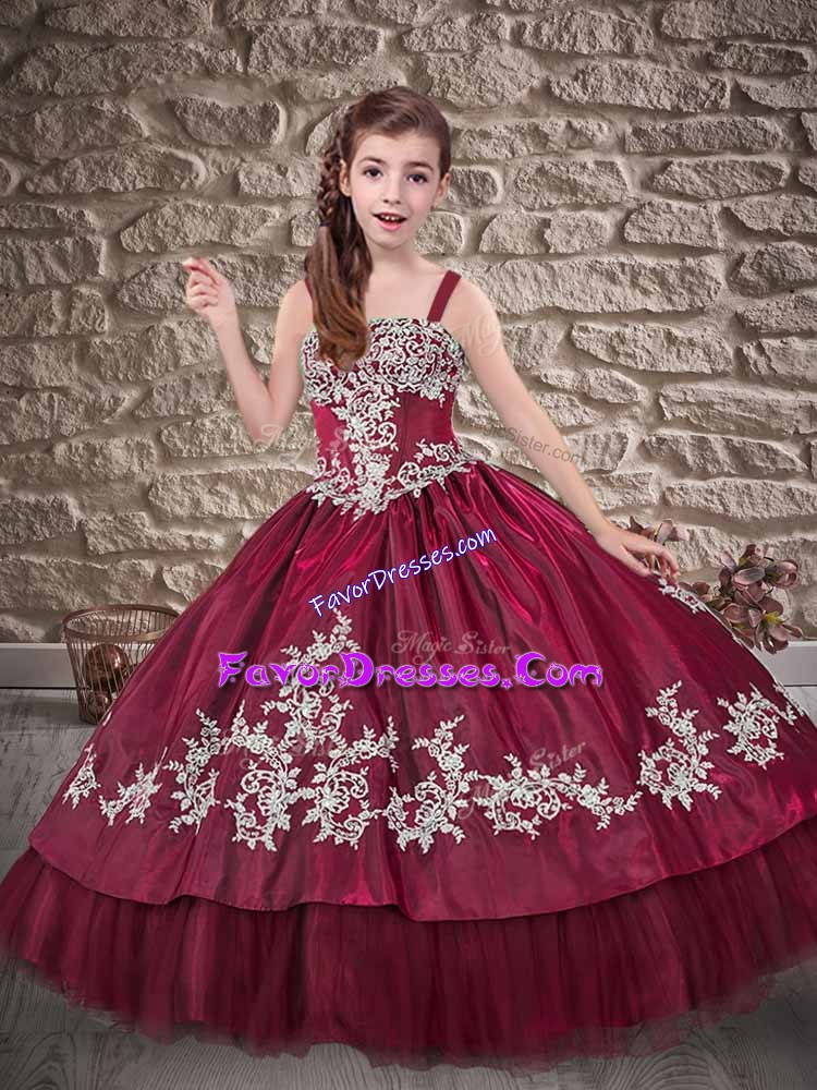 Hot Selling Taffeta Sleeveless Floor Length Child Pageant Dress and Appliques