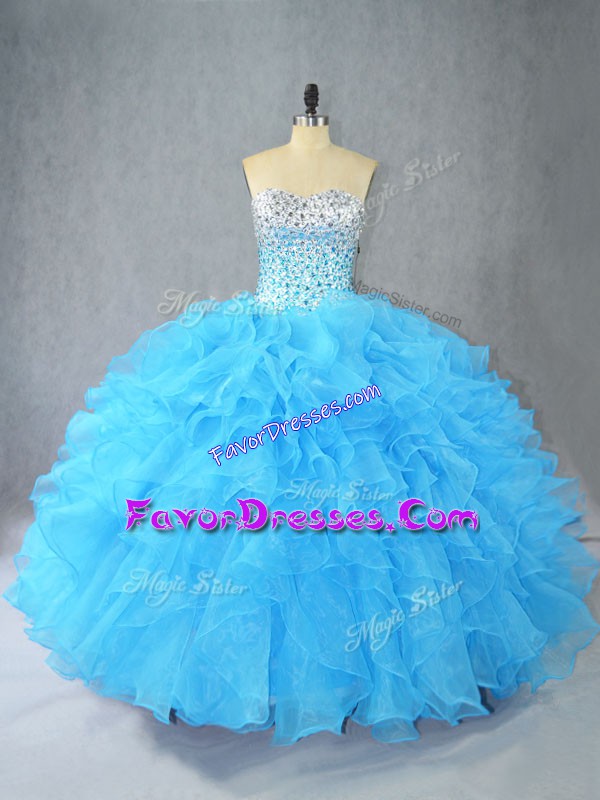  Floor Length Aqua Blue Quinceanera Gowns Sweetheart Sleeveless Lace Up