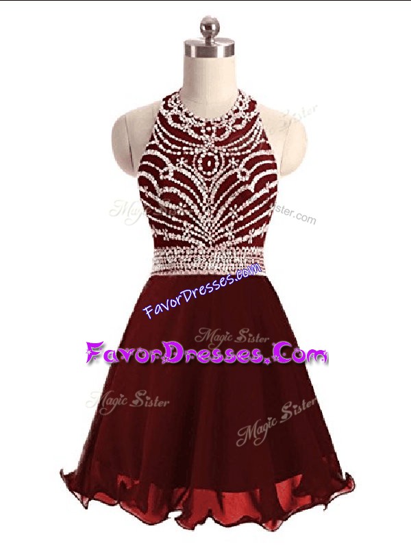  Mini Length A-line Sleeveless Burgundy Prom Gown Lace Up