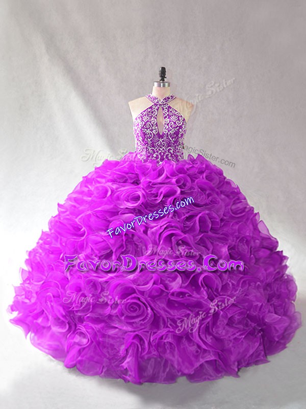 Free and Easy Halter Top Sleeveless Organza Quinceanera Gowns Beading Lace Up