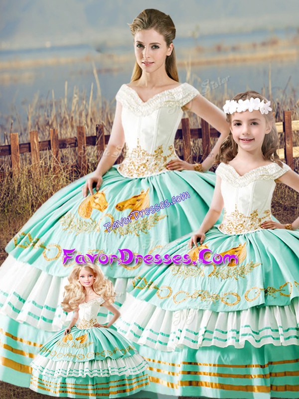Dynamic Apple Green Quinceanera Dresses Sweet 16 and Quinceanera with Embroidery and Ruffled Layers V-neck Sleeveless Lace Up