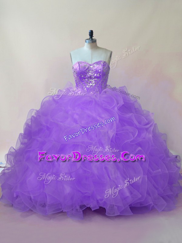  Sleeveless Beading and Ruffles Lace Up Sweet 16 Dresses with Lavender