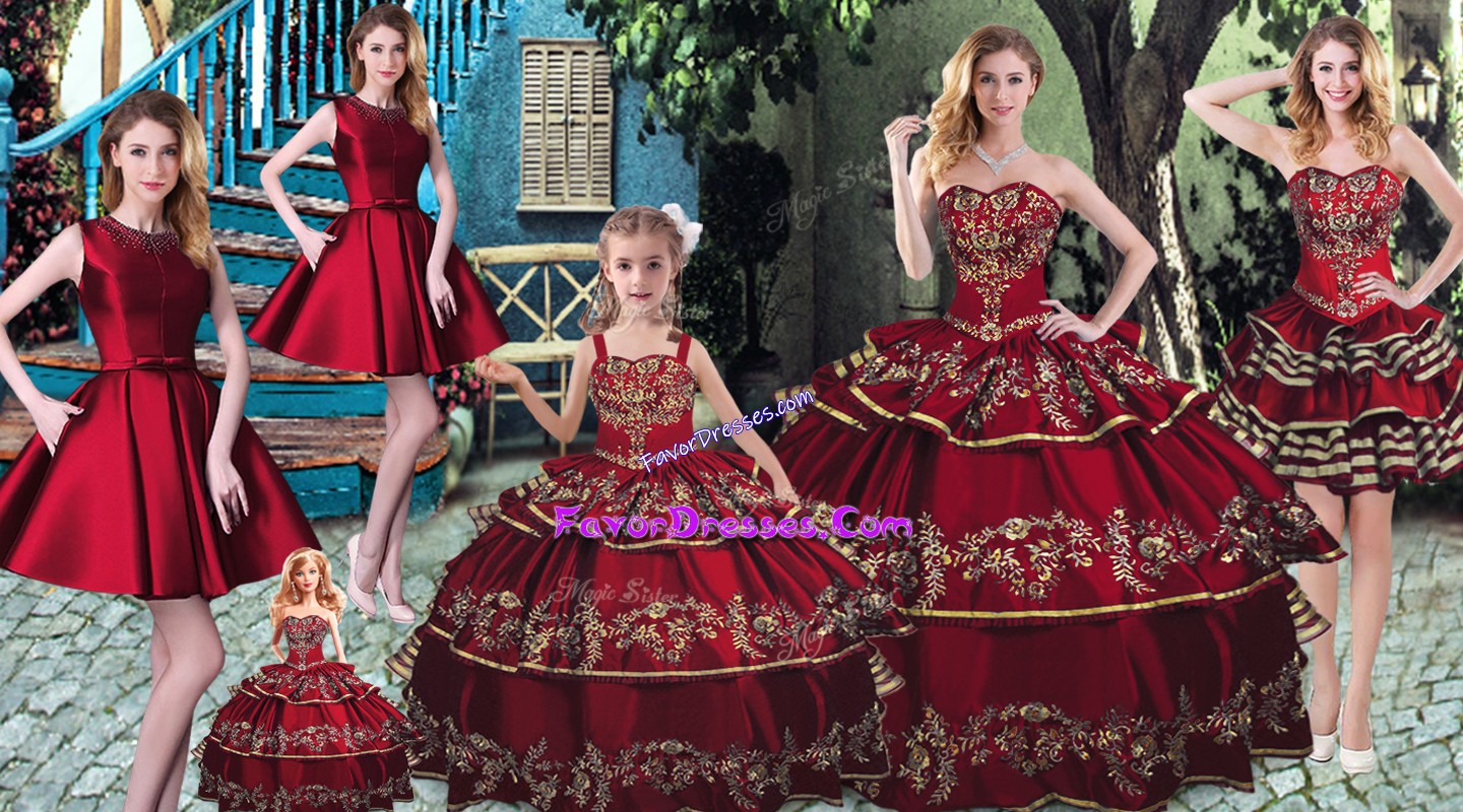 Customized Floor Length Lace Up Quinceanera Gowns Wine Red for Sweet 16 and Quinceanera with Embroidery and Ruffled Layers