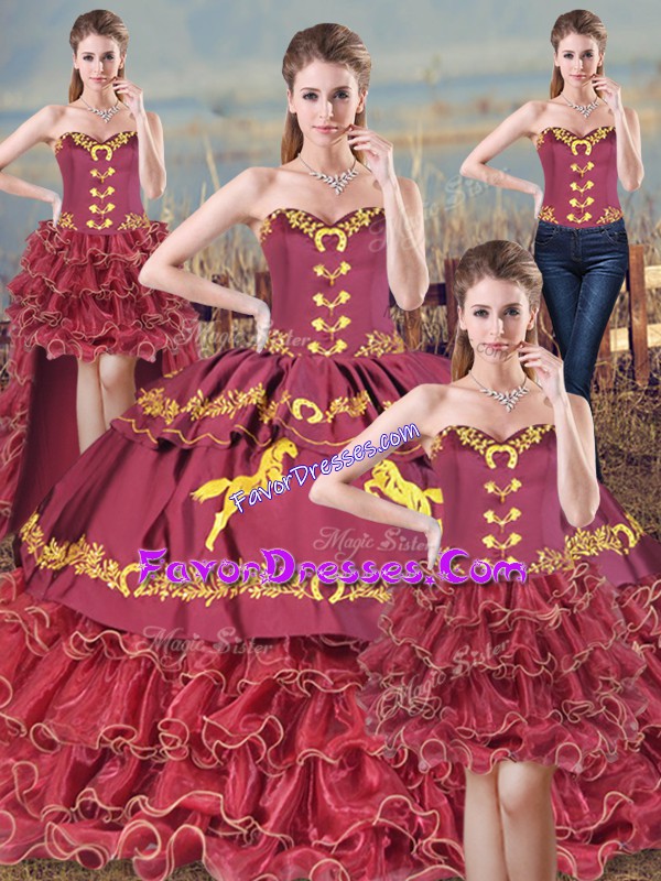 Traditional Ball Gowns Sleeveless Burgundy Quinceanera Dress Brush Train Lace Up