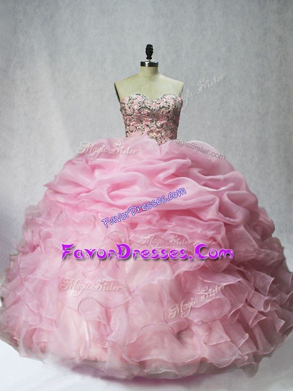 Charming Floor Length Ball Gowns Sleeveless Baby Pink Quinceanera Gown Lace Up
