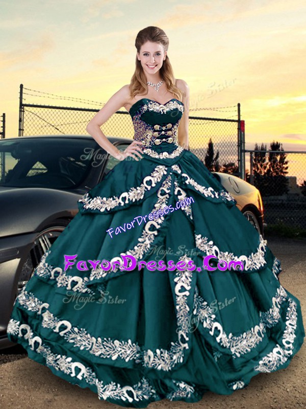  Floor Length Ball Gowns Sleeveless Teal Ball Gown Prom Dress Lace Up