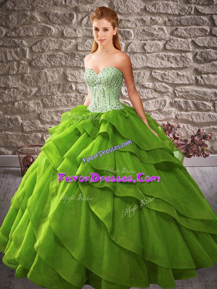 Modest Floor Length Olive Green Sweet 16 Quinceanera Dress Sweetheart Sleeveless Lace Up