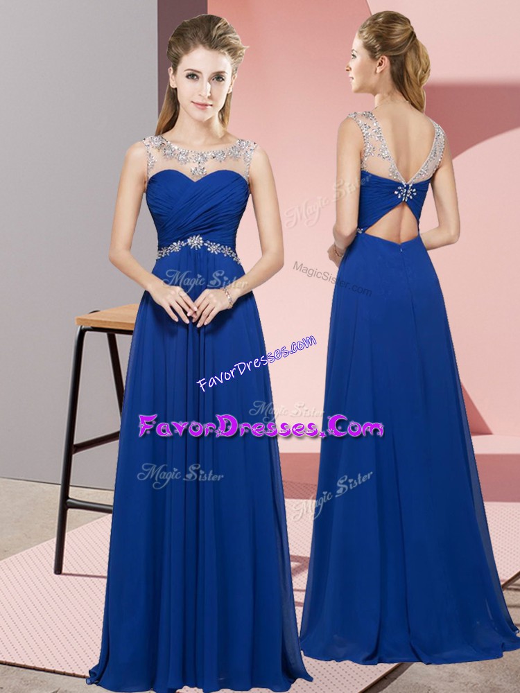  Scoop Sleeveless Backless Dress for Prom Royal Blue Chiffon