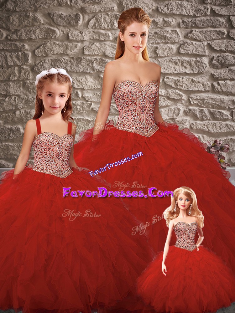  Tulle Sleeveless Floor Length Ball Gown Prom Dress and Beading and Ruffles